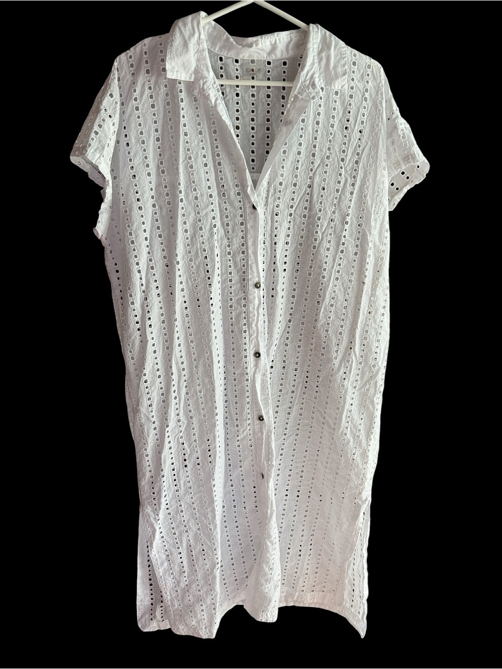 Calia White Eyelet Button-Front Shirt Dress Swim Coverup